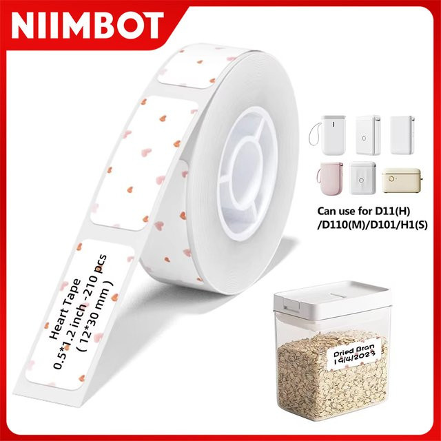 NiiMBOT Thermoetikettenpapierrolle mit Cartoon-Motiven in Weiß für D101 D11 D110 Mini-Etikettendrucker als Namensaufkleber und Warenetikett - Bild 1
