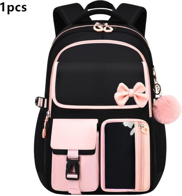 Dreiteiliges Schulranzen-Set von Fancy Style Studio in Lila und Schwarz mit Federmäppchen und Brotdose aus Nylon - Bild 1