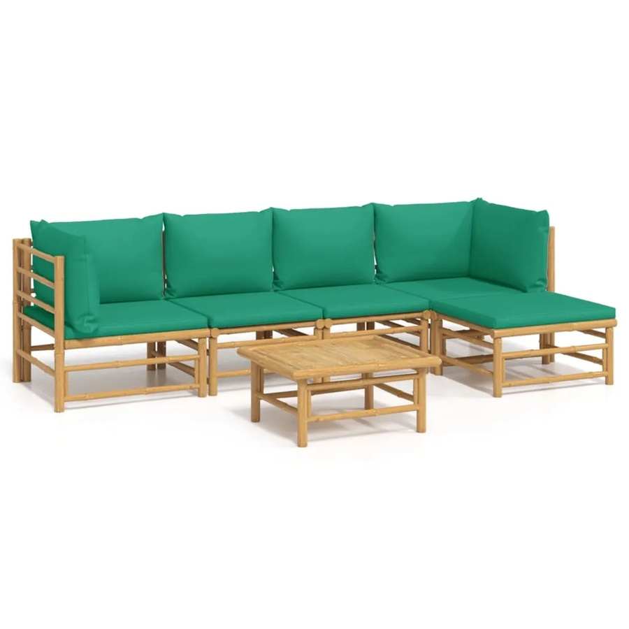 vidaXL 6-tlg Garten-Lounge-Set aus Bambus mit grünen Polstern in L-Form - Bild 2