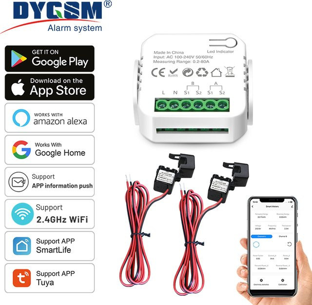Tuya Wifi Intelligentes Energie Meter für Solar PV Systeme zur bidirektionalen Überwachung von Stromproduktion und Verbrauch in Weiß mit App-Steuerung und CT - Bild 1
