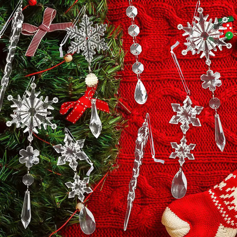 Transparente Weihnachtsbaum-Anhänger aus Acryl in Schneeflocken- und Eiszapfen-Optik für deine Weihnachtsdekoration - Bild 4
