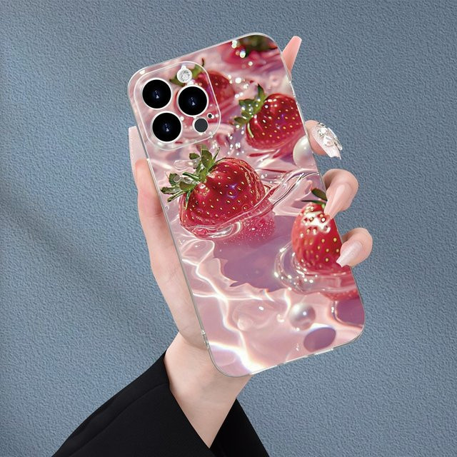 Apple iPhone 17 16 15 Serie Handyhülle mit Erdbeer-Muster in Transparent und Multicolour - Bild 1