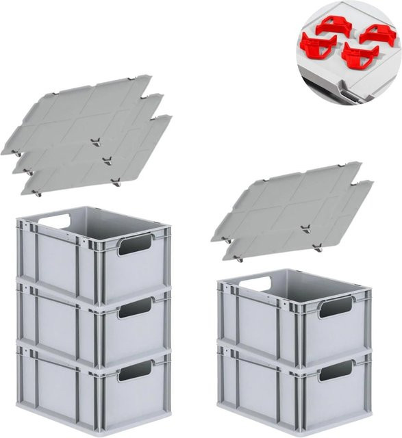 PROREGAL Spar Set Eurobox Nextgen Economy mit Auflagedeckel und Schiebeschnappverschlüssen, Farbe: Rot, H x B x T: 22 x 30 x 40 cm, 5 Stück, 20 Liter pro Box - Bild 1