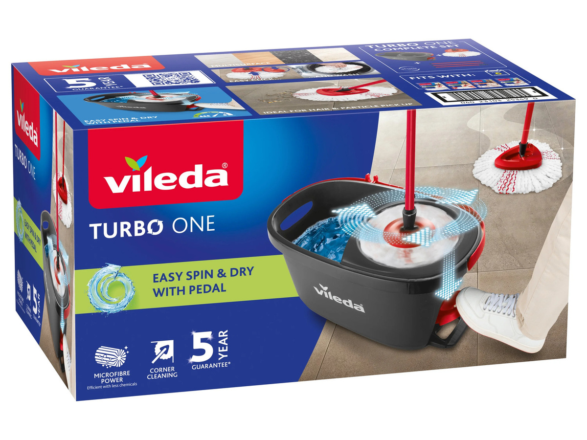 Vileda Turbo ONE Wischmopp-Set in Rot mit Teleskopstange, Wringer und nachfüllbarem Mikrofaser-Mopkopf - Bild 2