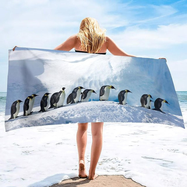 JMG Household Supplies Pinguin Strandtuch aus Mikrofaser, schnelltrocknend und sandfrei, Weiß, B: 100 cm, H: 50 cm - Bild 1
