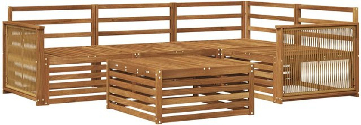 vidaXL Outdoor-Sofagarnitur aus Massivholz Akazie in Natur, Grau und Braun, 5-teiliges Loungemöbel-Set im modernen Design - Bild 1