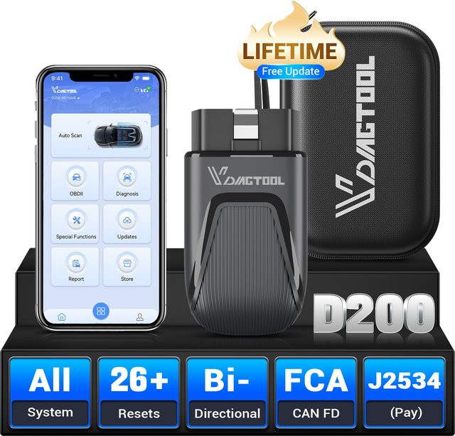 VDIAGTOOL D200 Auto-Diagnosegerät mit Vollsystem-Diagnose, 26+ Resets und bidirektionalem Test, OBD2-Scanner in Schwarz - Bild 1