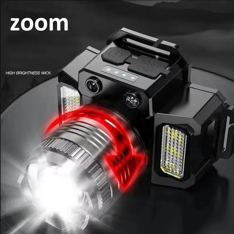 XIWANGFIRE LED-Stirnlampe mit Bewegungsmelder und Zoom, wiederaufladbar via USB-C, Schwarz - Bild 4