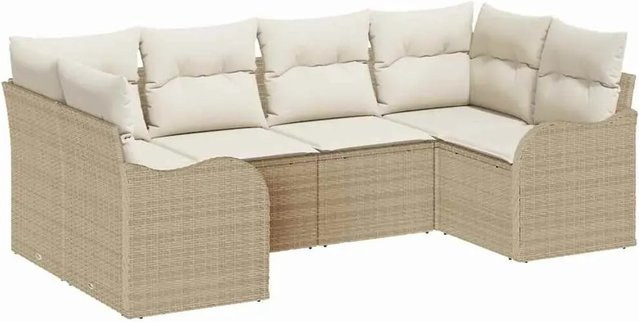 vidaXL Garten-Sofa-Set aus Polyrattan in Beige und Weiß, 6-teiliges L-Shape Lounge-Set mit Kissen für Garten und Terrasse - Bild 1