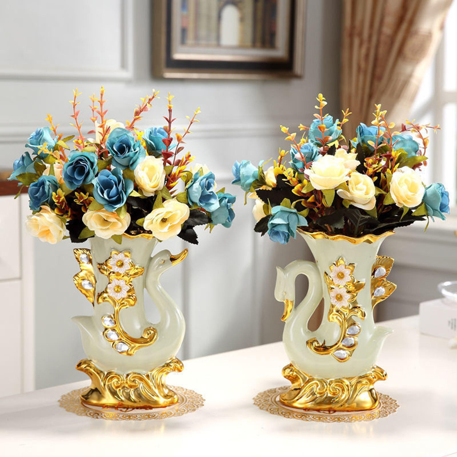 Keramik-Blumenvase im europäischen Stil mit Elefant-Motiv in Gold - Bild 3