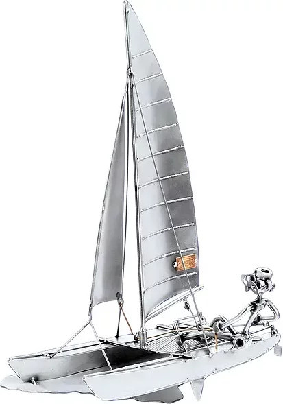 Hinz & Kunst Schiffsmodell Katamaran mit Segler aus Metall in Silber, Höhe: 40,0 cm - Bild 1