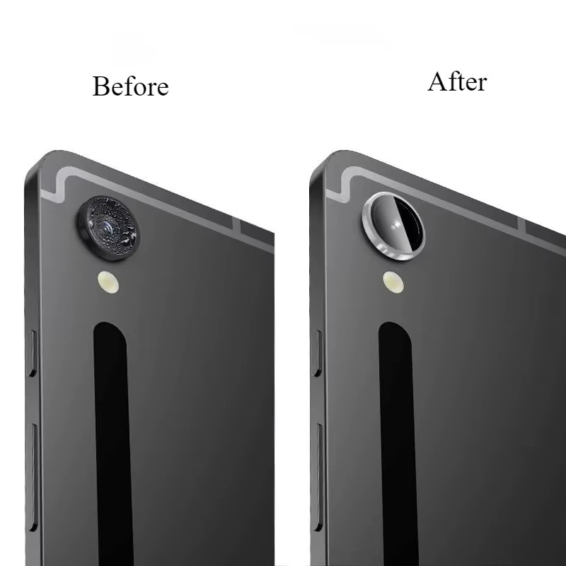 Kameraobjektivschutz aus gehärtetem Glas mit Metallring für Samsung Galaxy Tab S10 FE, S9 FE Plus und Ultra, 9H Härte, Farben: Schwarz und Silber - Bild 2