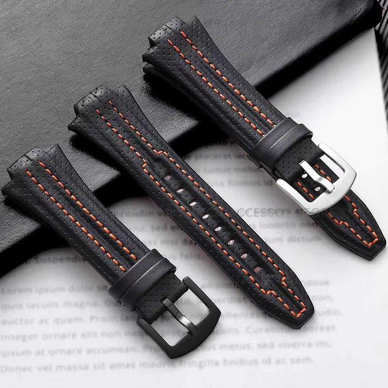 Uhrenarmband Leder, Schwarz, 15 x 27 mm, Metallschnalle - Bild 3