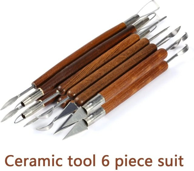 6er Set Keramik-Modellierwerkzeuge mit Holzgriff zum Schnitzen und Glätten von Ton und Polymer - Bild 1