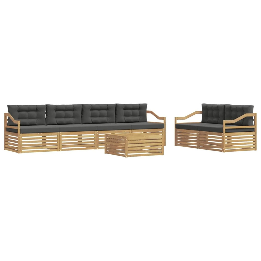 vidaXL Outdoor-Sofagarnitur 7-teilig aus Akazienholz mit Polsterkissen in Anthrazit und Weiß - Bild 2