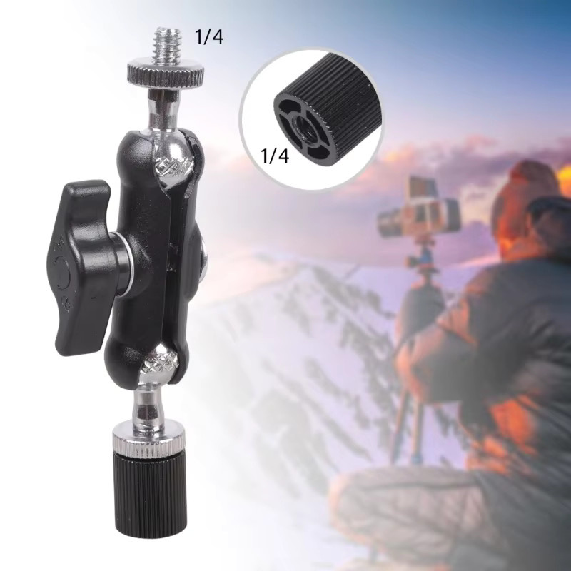Verstellbarer Gelenkiger Doppelkugel-Magic-Arm mit 1/4-Zoll-Gewinde-Verlängerungshalterung für Kamera, Monitor, Licht und Mikrofon in Schwarz - Bild 2