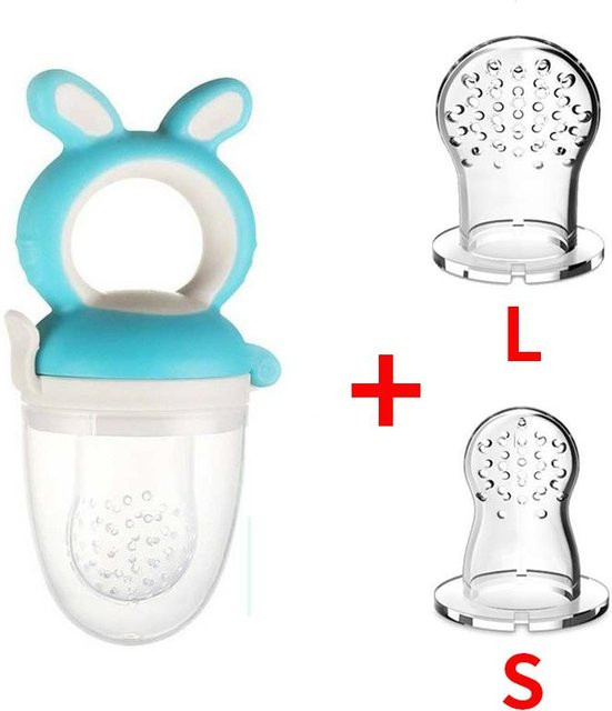3er Set MARKET-1 Silikon Baby-Fruchtspender Netzbeutel mit Griffring in Blau - Bild 1
