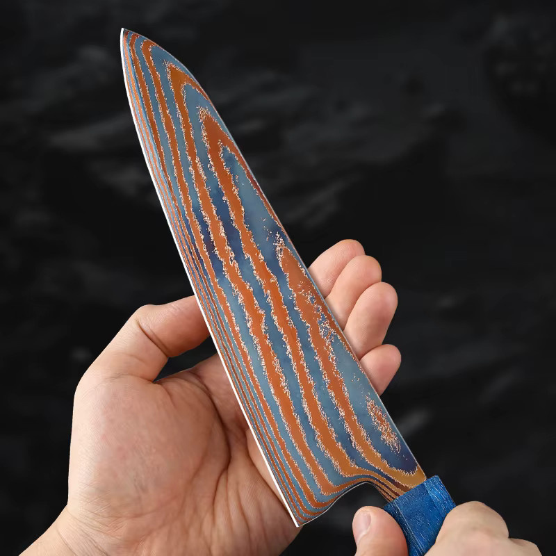 Baovim Chefmesser aus Damaststahl mit farbigem Holzgriff, 20,32 cm Klingenlänge - Bild 4