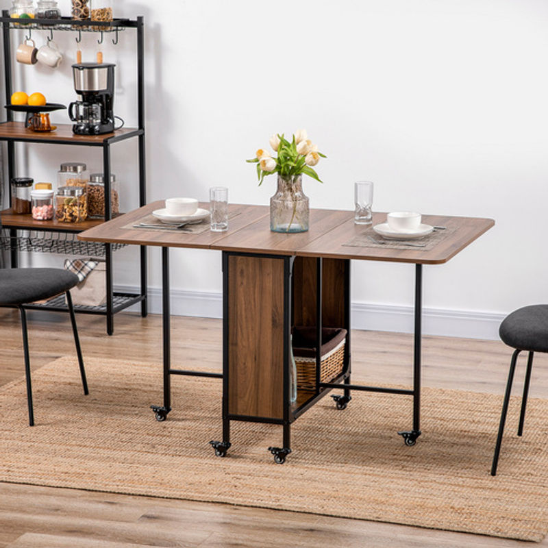 HOMCOM Esstisch aus Spanplatte und Metall in Braun, klappbarer rechteckiger Tisch mit Rollen, B/T/H: 130 x 80 x 74 cm - Bild 3
