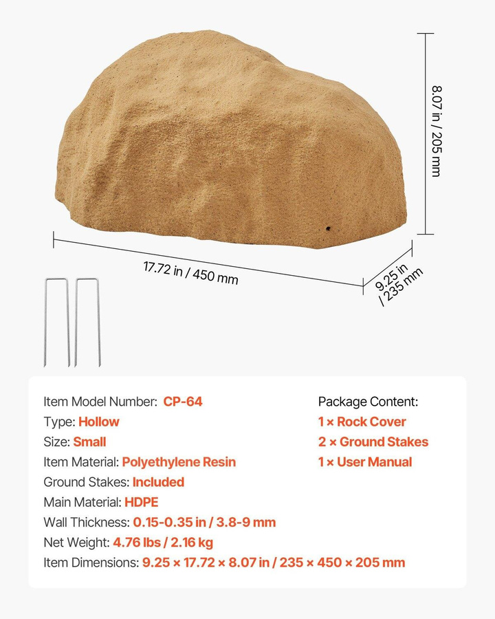 Buying Solutions, MB Outdoor-Abdeckung für Brunnenpumpen aus künstlichem Fels in Sand, wetterfester Felsbrocken für die Landschaftsgestaltung aus Polyethylenharz und HDPE - Bild 4