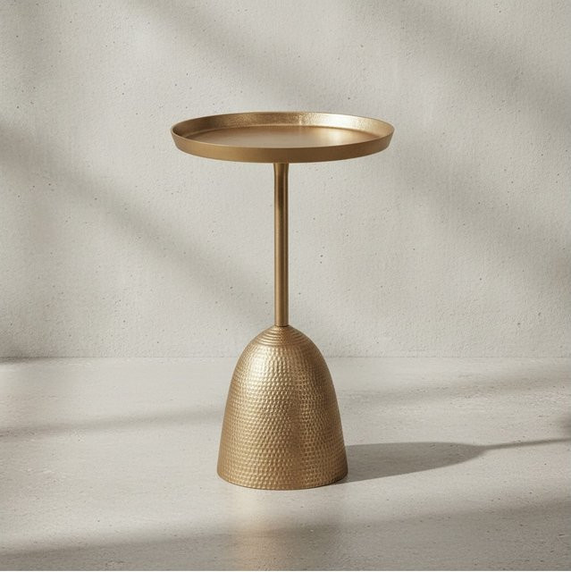 KADIMA DESIGN Runder Beistelltisch aus lackiertem Aluminium in Gold, B/T/H: 33 x 33 x 53 cm - Bild 1