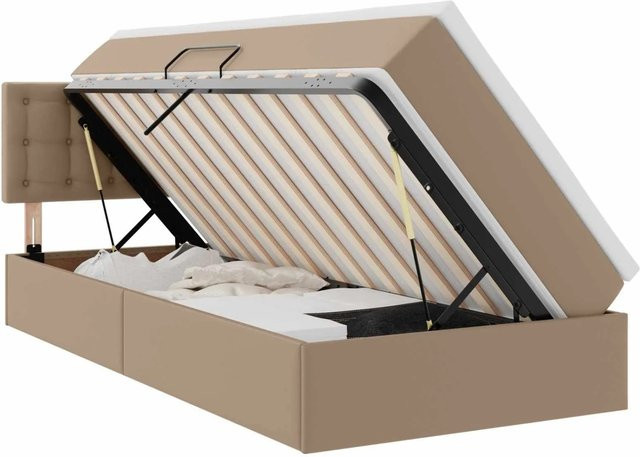vidaXL Bett mit Stauraum und LED in Cappuccino, Kunstleder, B/T: 100 x 200 cm - Bild 1