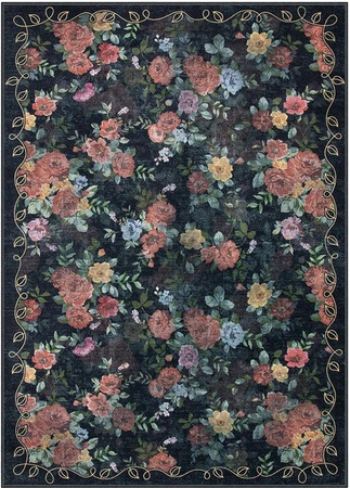 Lodestar Teppich mit floralem Rosenmuster in Rosa und Multicolour, Vintage Shabby Chic Design, rutschfest und waschbar, B/T: 60 x 40 cm
