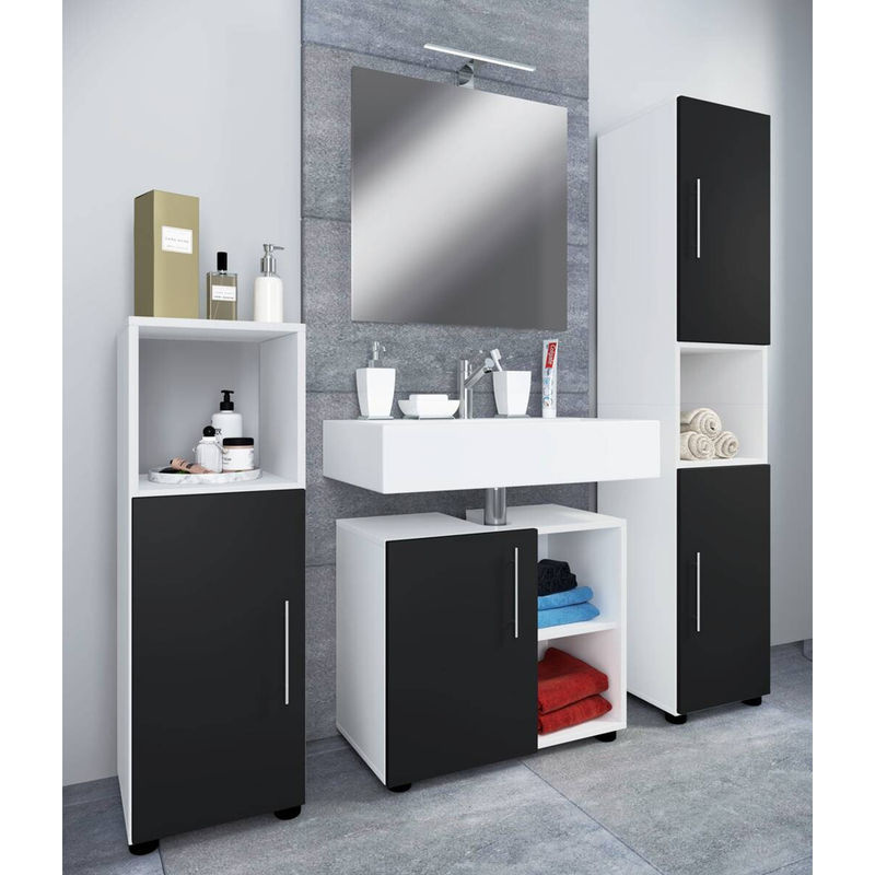 VCM Badmöbelset Flandu III 4-tlg. in Schwarz und Weiß mit Unterschrank, Midischrank, Hochschrank und Spiegel - Bild 3