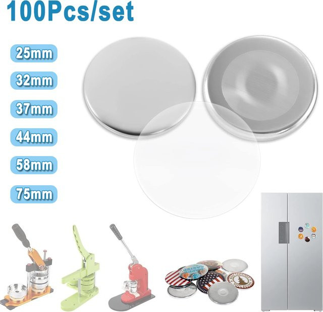 100 Stück Metall-Kühlschrankmagnete in Silber als DIY Bastelmaterial für Button Badges und individuelle Geschenke - Bild 1