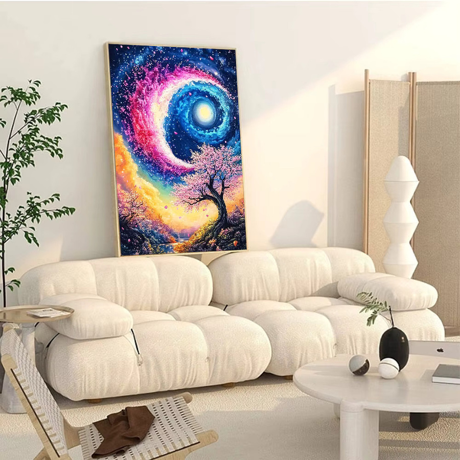 Huacan Diamantmalerei Set Planet Landschaft mit Mond und Baum, Mehrfarbig, B/H: 30 x 20 cm - Bild 3