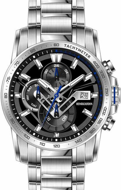 HEINRICHSSOHN Herrenuhr, Quarz, Edelstahl, 50 mm, Schwarz, Silber - Bild 1