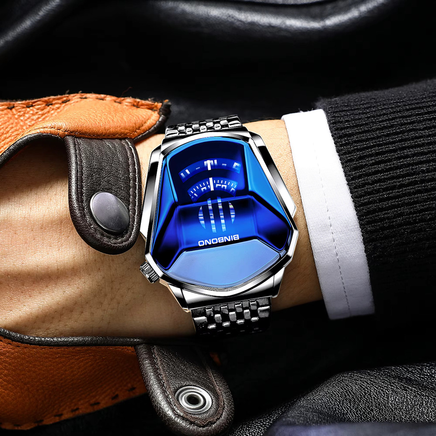 BINBOND Digitaluhr, Quarz, Tonneau, Edelstahl, Blau, Herren - Bild 3