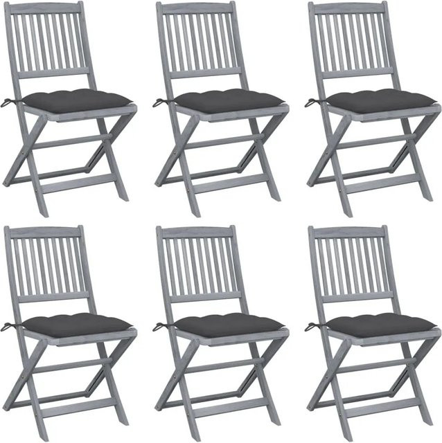 6er Set klappbare Gartenstühle von vidaXL aus Akazienholz mit anthrazitfarbenen Kissen - Bild 1