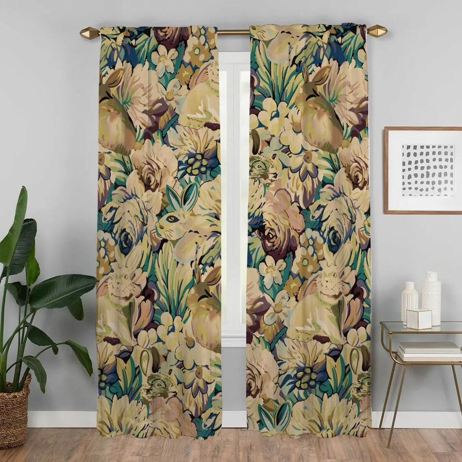 2er-Set Verdunkelungsvorhänge mit Blumenmuster in Multicolour für Wohnzimmer und Fenster, Breite: 50 cm, Höhe: 70 cm - Bild 1