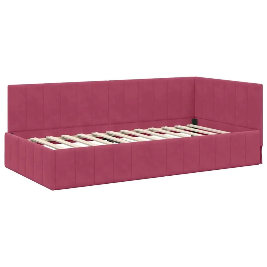 vidaXL Eckbettgestell mit Kopfteil in Weinrot aus Stoff und Holz, B/T/H: 90 x 190 x 140 cm - Bild 2
