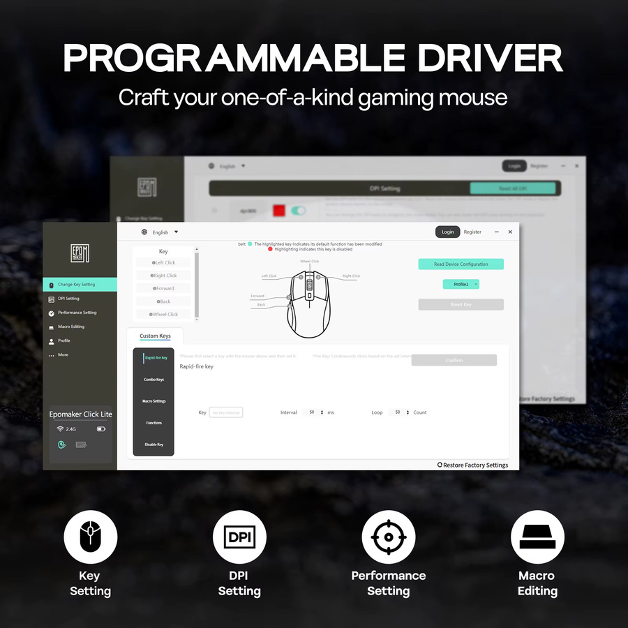 EPOMAKER Click Lite Tri-Mode kabellose ergonomische Gaming-Maus mit PAW3311-Sensor und bis zu 24.000 DPI in Schwarz oder Weiß - Bild 5
