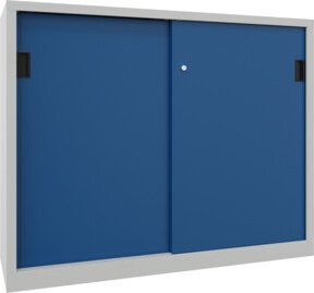 Pavoy Schiebetürenschrank mit 4 verzinkten Böden und Schloss, Farben: Grau und Blau, B/T/H: 120 x 60 x 150 cm - Bild 1