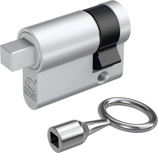 BASI Vierkantzylinder 8mm Außenliegend in Silber mit Dornschlüssel für Müllbehälter - Bild 1