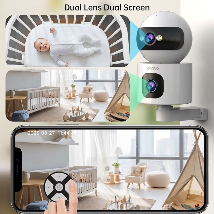 Lenovo WLAN IP-Kamera mit Doppellinse in Weiß: HD Babymonitor mit PTZ, Bewegungserkennung, 2-Wege-Audio, 5-fach Zoom und Nachtsicht - Bild 3