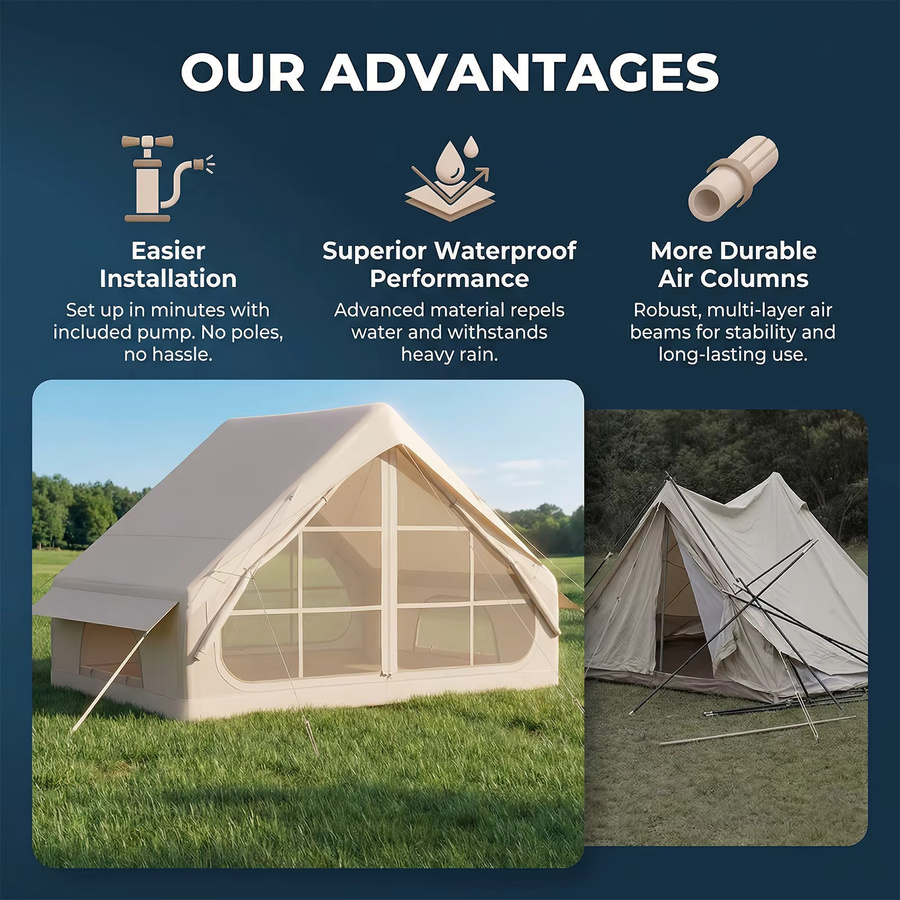 Podofo Aufblasbares Campingzelt mit Einzeltür in Beige, 6,3 m² wasserdichtes Luftzelt aus 210D Oxford-Gewebe - Bild 5