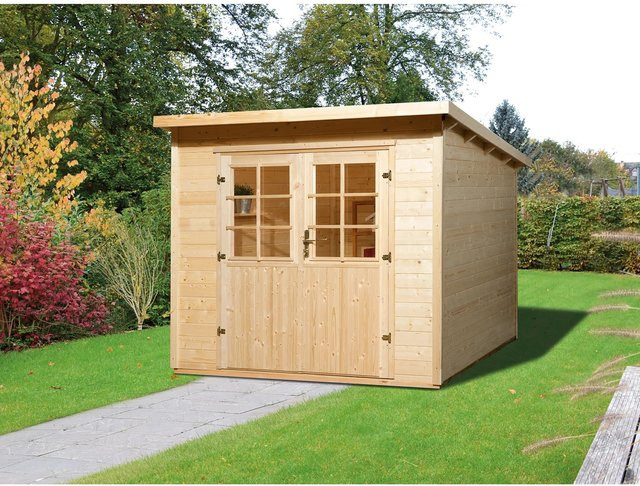 Weka Holz-Gartenhaus Taro C Natur mit Massivholzboden und Pultdach, Farbe: Braun, B: 295 cm, T: 300 cm, H: 280 cm - Bild 1