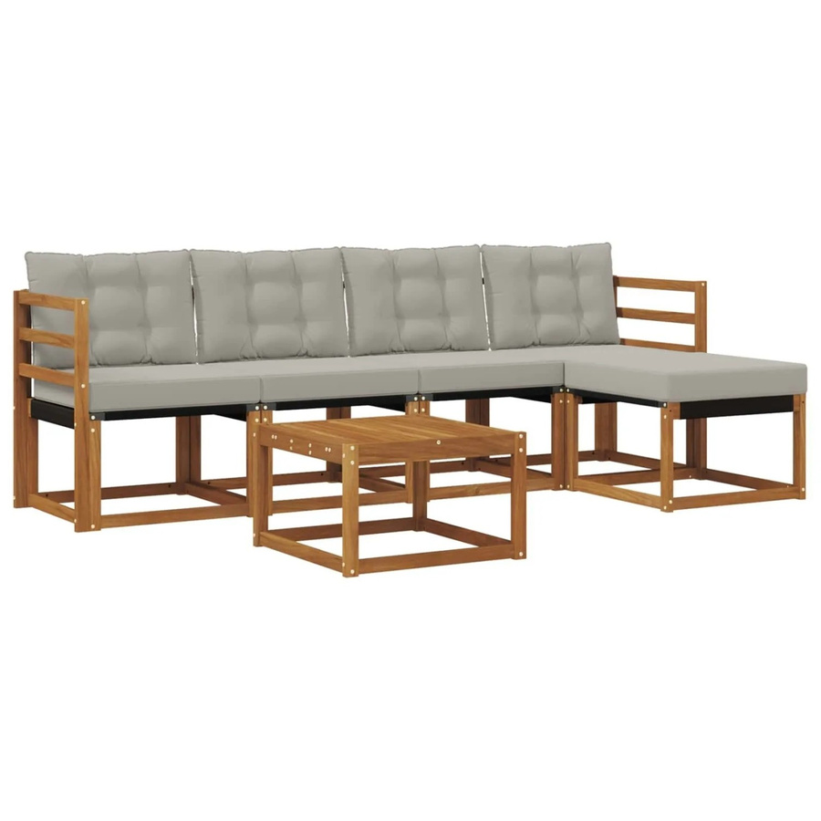 vidaXL Outdoor-Sofagarnitur 6-teilig aus Akazienholz und Textilene in Natur und Grau mit Kissen - Bild 2