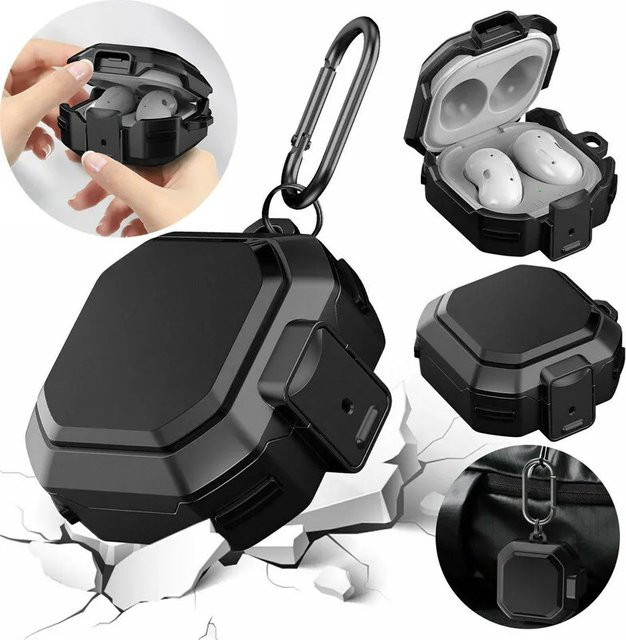 Robuste stoßfeste Schutzhülle für Samsung Galaxy Buds 4 und Buds 4 Pro mit Schlüsselanhänger in Schwarz oder Blau - Bild 1