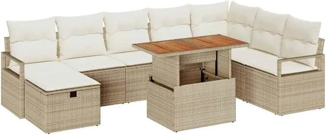vidaXL 9-tlg. Garten-Sofa-Set aus Poly Rattan mit Kissen und Stauraum in Beige - Bild 1