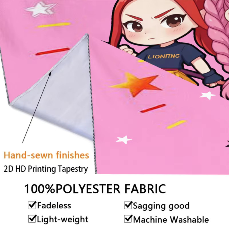 Hasbro KPop Wandteppich mit Chibi-Mädchengruppe in Rosa, Textiler Wandbehang für Kinder und Mädchen, B/H: 130 x 150 cm - Bild 3