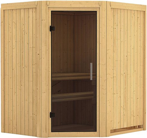 Karibu Sauna Tuckum für 3 Personen aus Fichtenholz in Beige ohne Ofen B: 198 cm, T: 170 cm, H: 151 cm - Bild 1