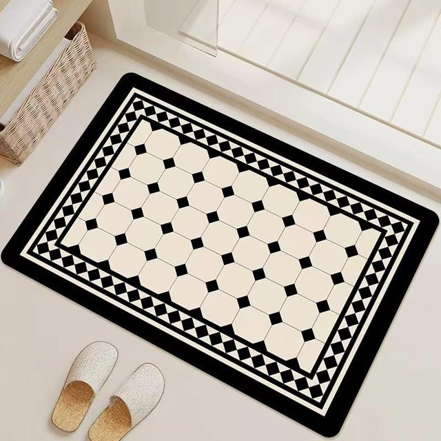 Cloudweave Badezimmer Matte in Schwarz-Weiß mit Gittermuster, rutschfest und schnelltrocknend, B/T: 60 x 40 cm - Bild 1