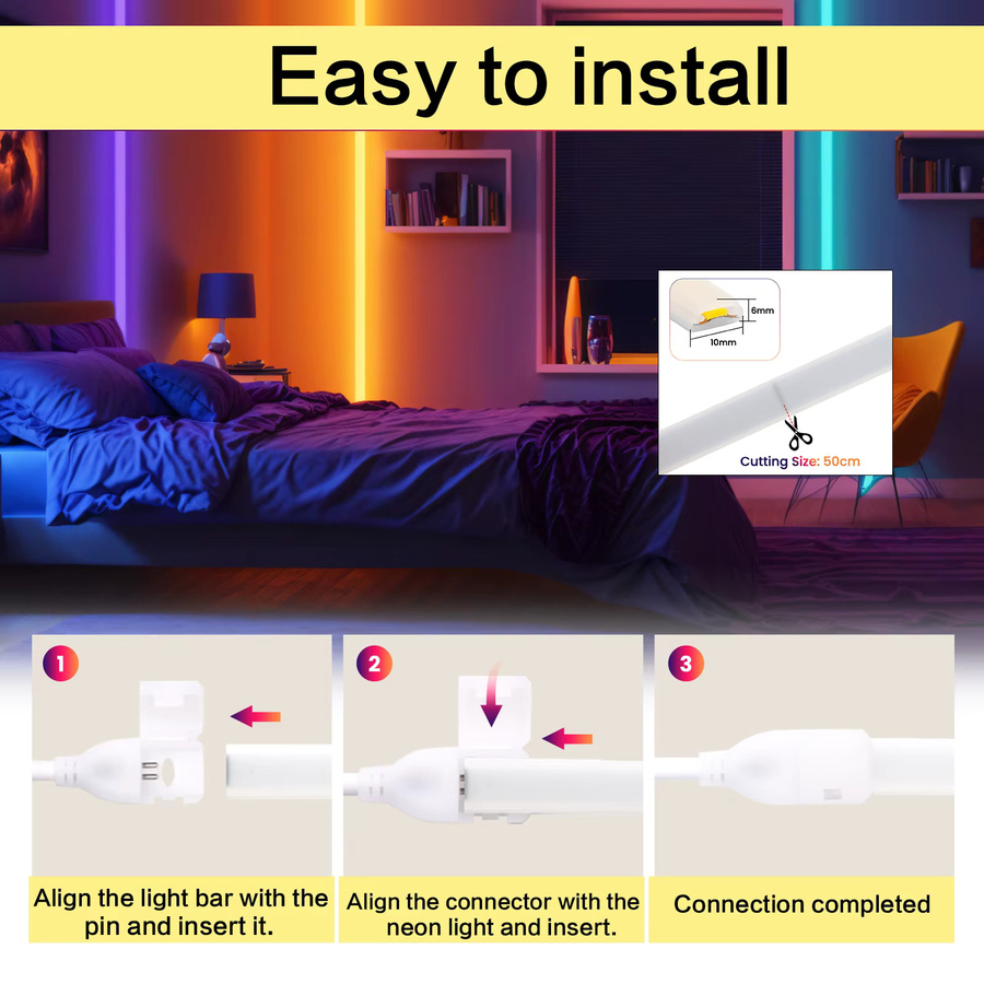 KISUFU COB LED Neon Streifen Licht Weiß, dimmbar, wasserdicht, 220 V mit Schalter und Dimmer-Stecker, 1 m Länge - Bild 5