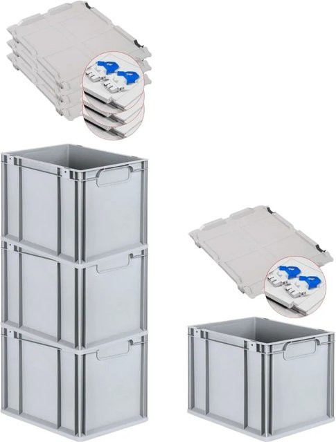 PROREGAL Spar Set 4x Eurobox Nextgen Economy mit Scharnierdeckel und blauen Schiebeschnappverschlüssen, Farbe: Blau, H x B x T: 32 x 30 x 40 cm, 30 Liter - Bild 1