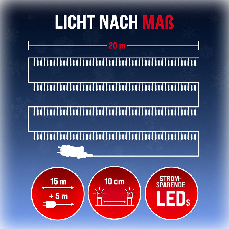 Monzana LED Weihnachts-Lichterkette in Weiß mit 20 m Länge und IP44 Schutzart - Bild 3